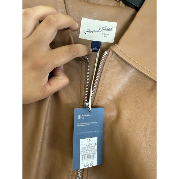 Universal Thread Women's Brown Faux Leather Jacket 1X NWT - Picture 2 of 9